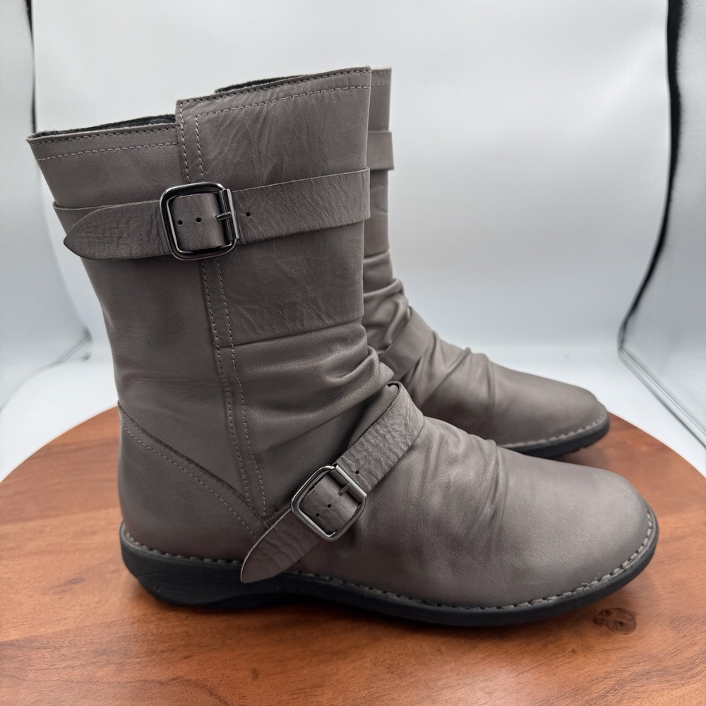 Miz Mooz Leather Buckled Mid Boots Pasha Graphite Women's Size EU 39/US 8.5-9